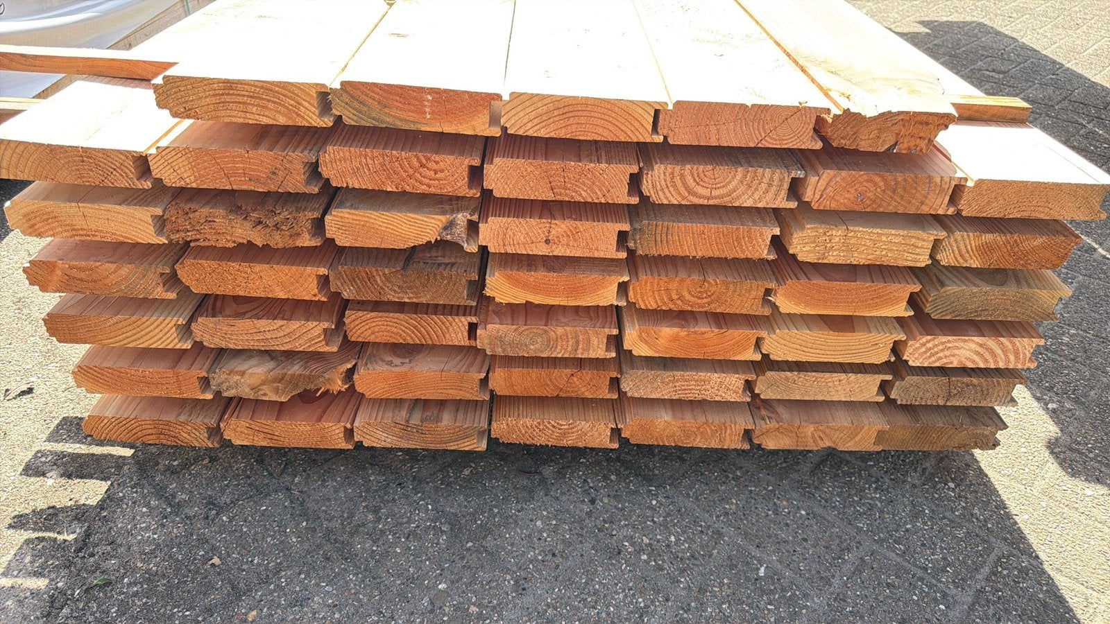 Douglas hout balken blokhut keerwand vloerdelen 40x140mm, Ophalen, Zo goed als nieuw, 250 cm of meer, Balken
