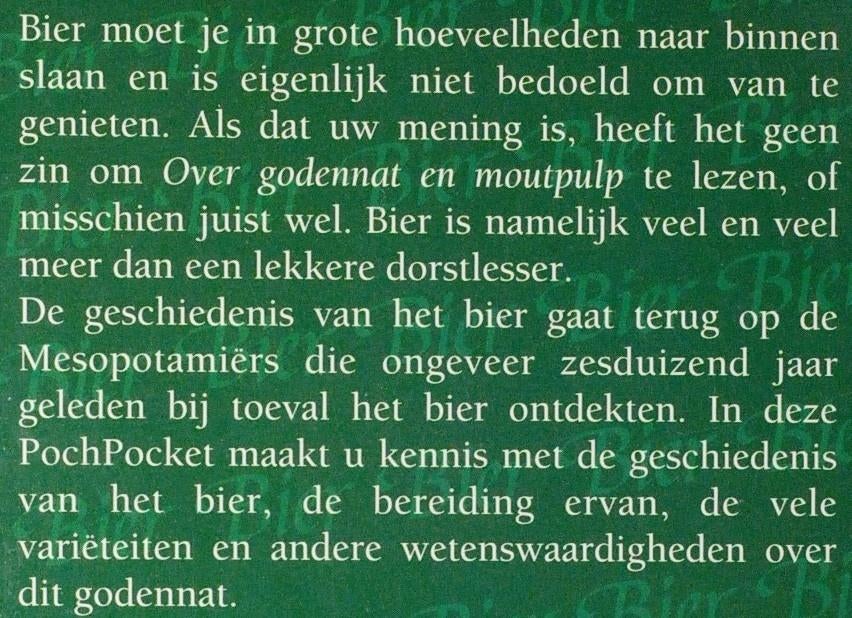 Bier - Over godennat en moutpulp (1994), Verzenden, Zo goed als nieuw
