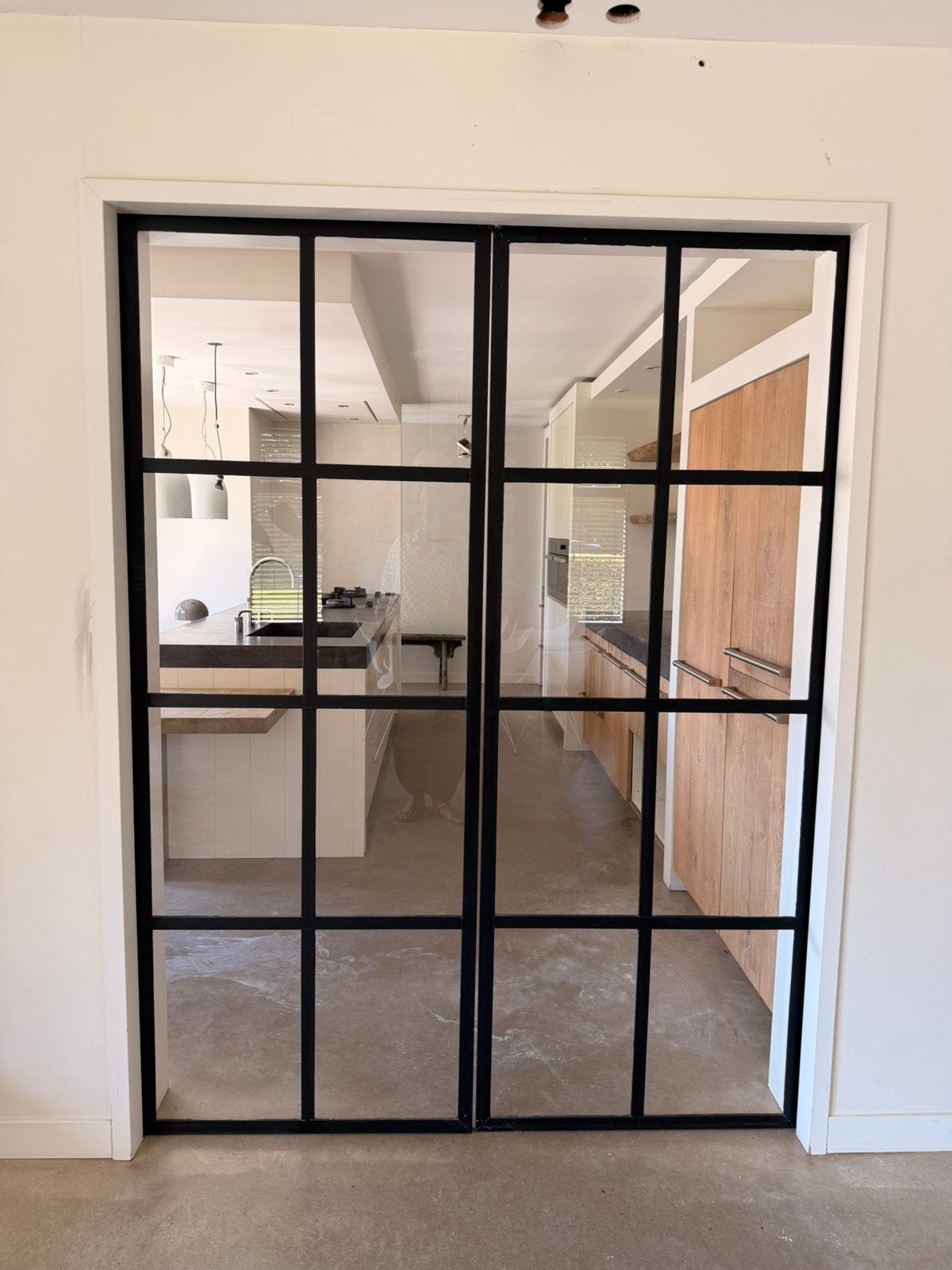 Schuifdeuren glas staal, Ophalen, Zo goed als nieuw, Glasplaat, 160 cm of meer