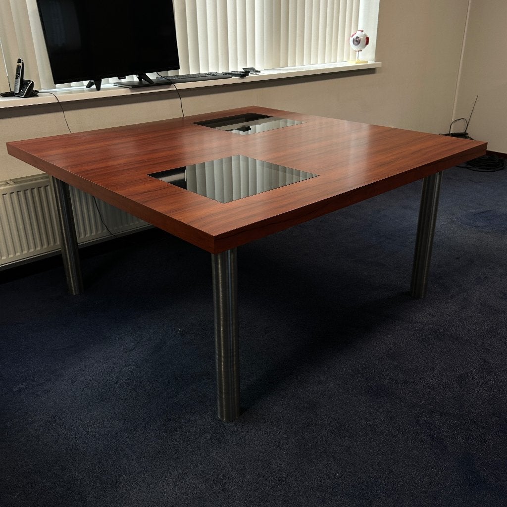 Vierkante Design Bijzettafel/ Vergadertafel | Glazen inleg, Ophalen, Overige typen, 150 cm, Hout