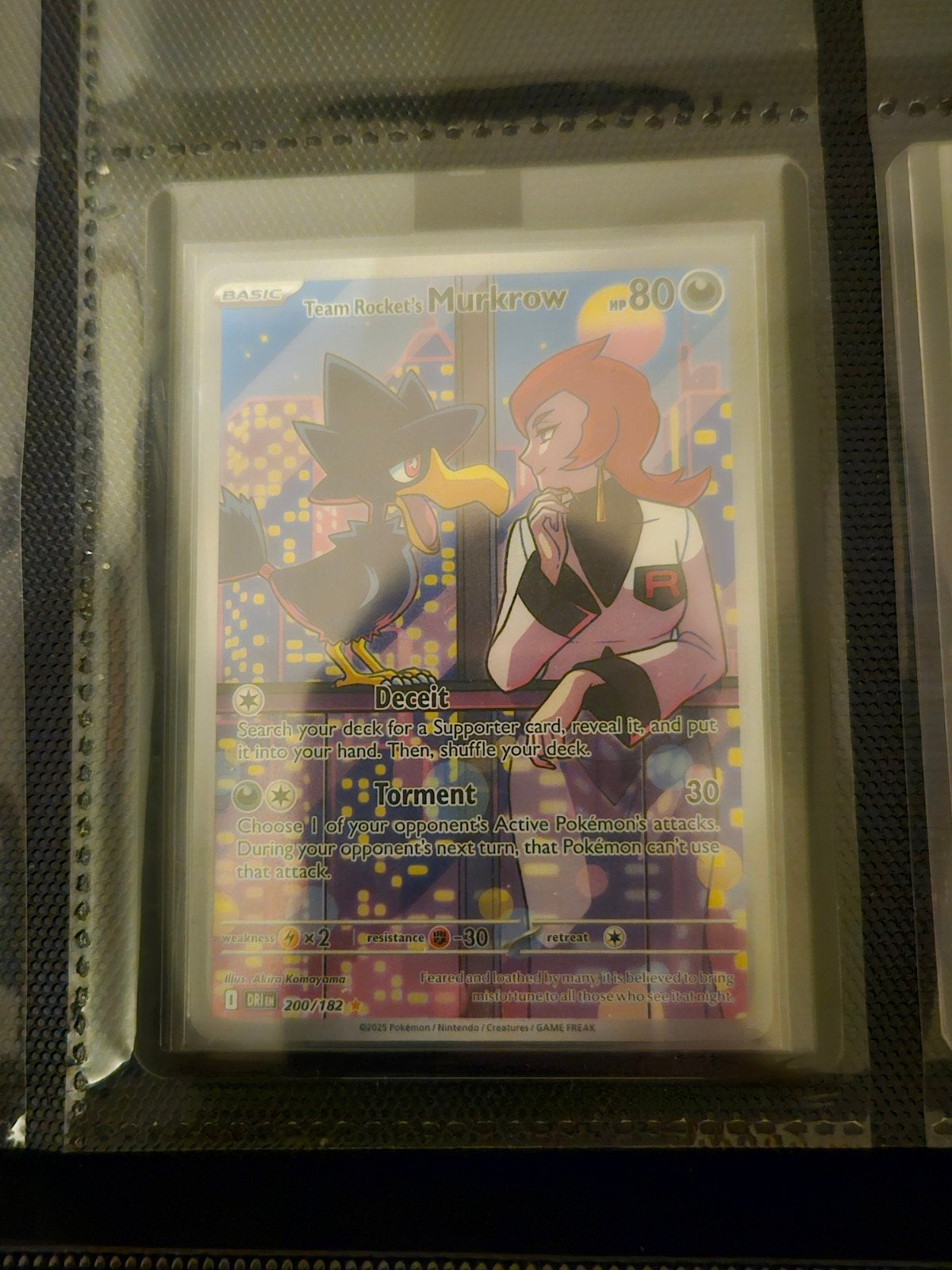 Pokemon Team Rocket's Murkrow 200/182 Destined Rivals, Ophalen of Verzenden, Zo goed als nieuw, Losse kaart, Foil