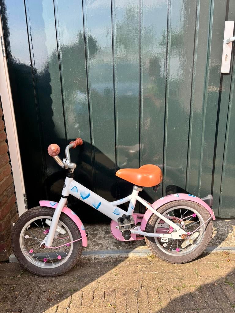 Kinderfiets meisje roze 14 inch, Fietsen en Brommers, Fietsen | Kinderfietsjes, Ophalen, Gebruikt, Minder dan 16 inch, Zijwieltjes