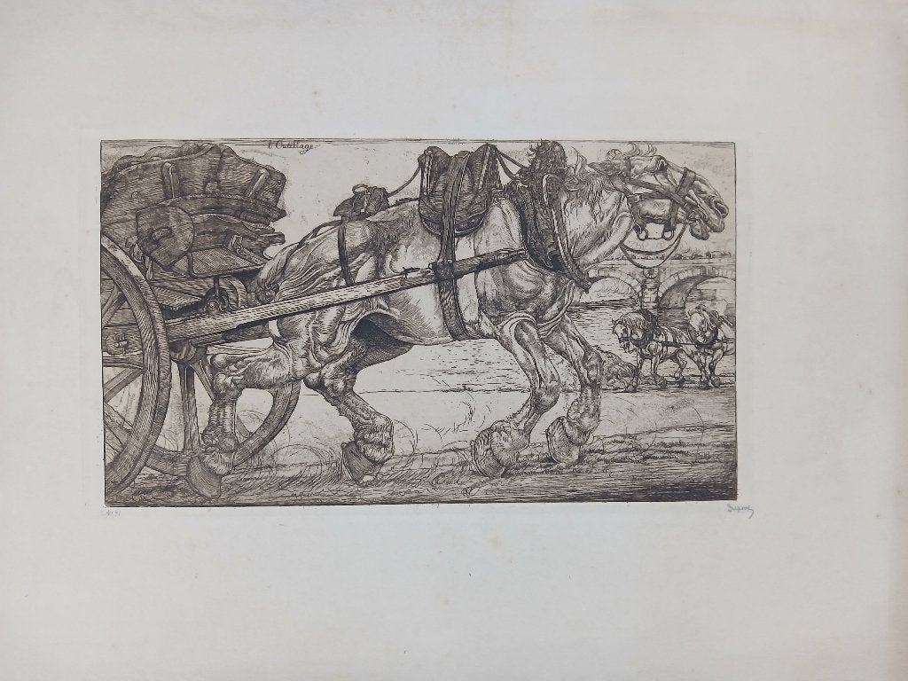 Pieter Dupont - Trekpaard voor een kar 1899 Ets, 18 cm, Dagelijks leven, 1800 - 1899, Ets