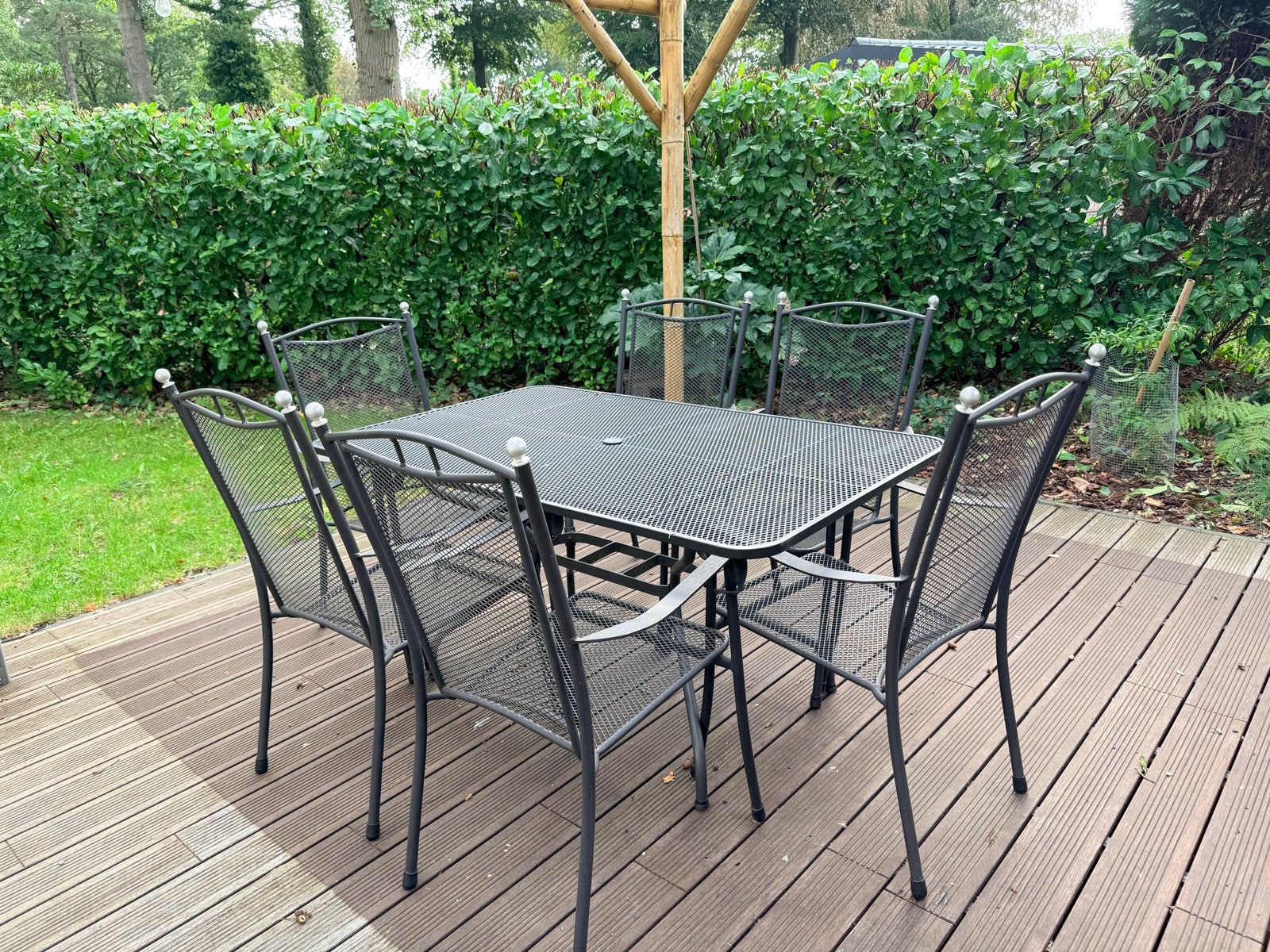 Tuinset met 6 stoelen en tafel - Nieuwe rubbervoetjes, Ophalen, Overige materialen, Gebruikt, Eettafel