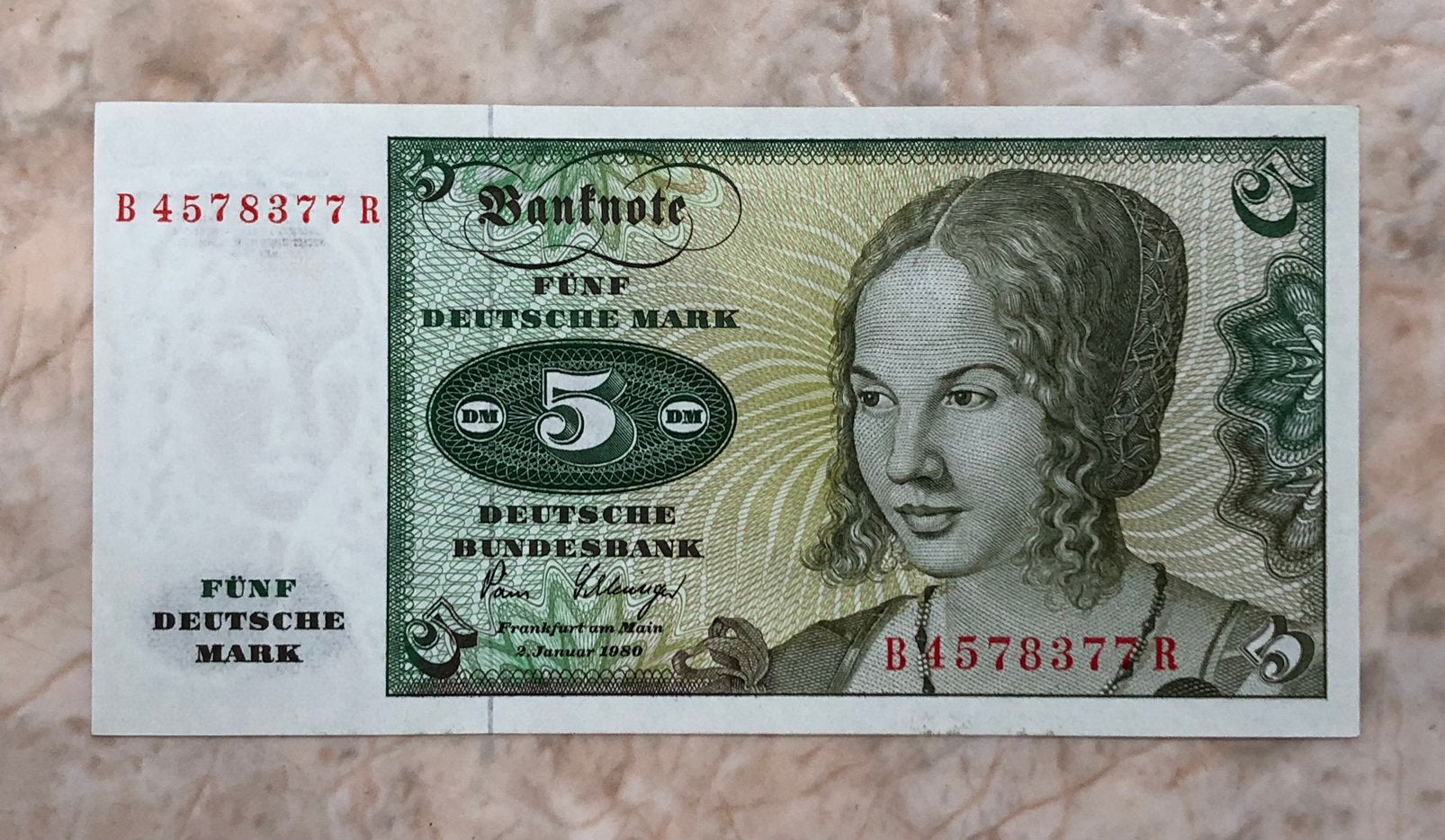 5 mark 1980, Duitsland., Postzegels en Munten, Bankbiljetten | Europa | Niet-Eurobiljetten, Verzenden, Duitsland, Los biljet