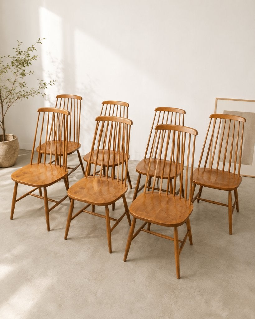 Vintage Scandinavische houten stoelen, Ophalen, Gebruikt, Bruin, Hout