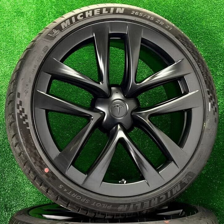 Originele 21 inch Tesla Arachnid Plaid velgen banden Model S, 255 mm, Banden en Velgen, U.S.A., Tesla