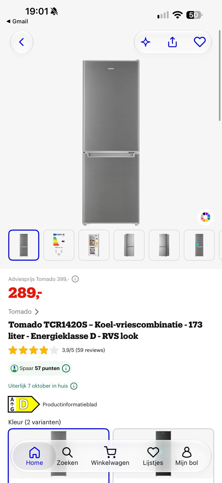 Tomado Koel-vriescombinatie - Zo goed als nieuw, Ophalen of Verzenden, Zo goed als nieuw, Met aparte vriezer, 140 tot 160 cm