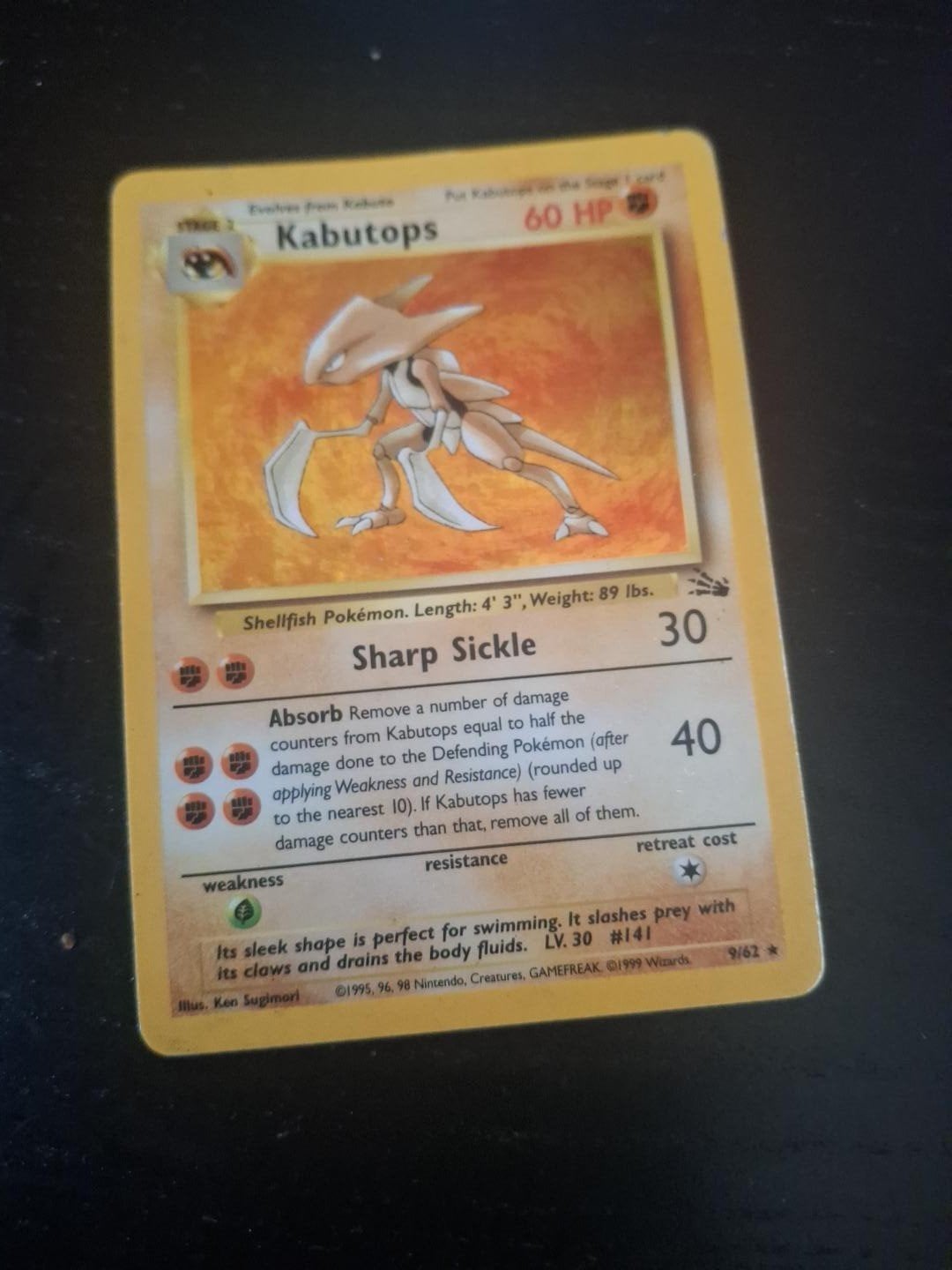 Pokémon Kaart Kabutops 9/62 - Fossil Set (1999), Ophalen of Verzenden, Gebruikt, Losse kaart