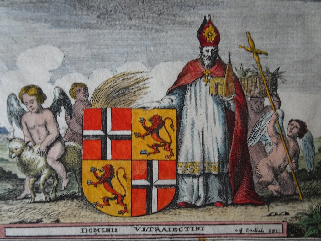 kleur gravure allegorisch provincie Utrecht Bouttats, 1674, Verzenden, Cartografie, 1600 - 1699, Gravure