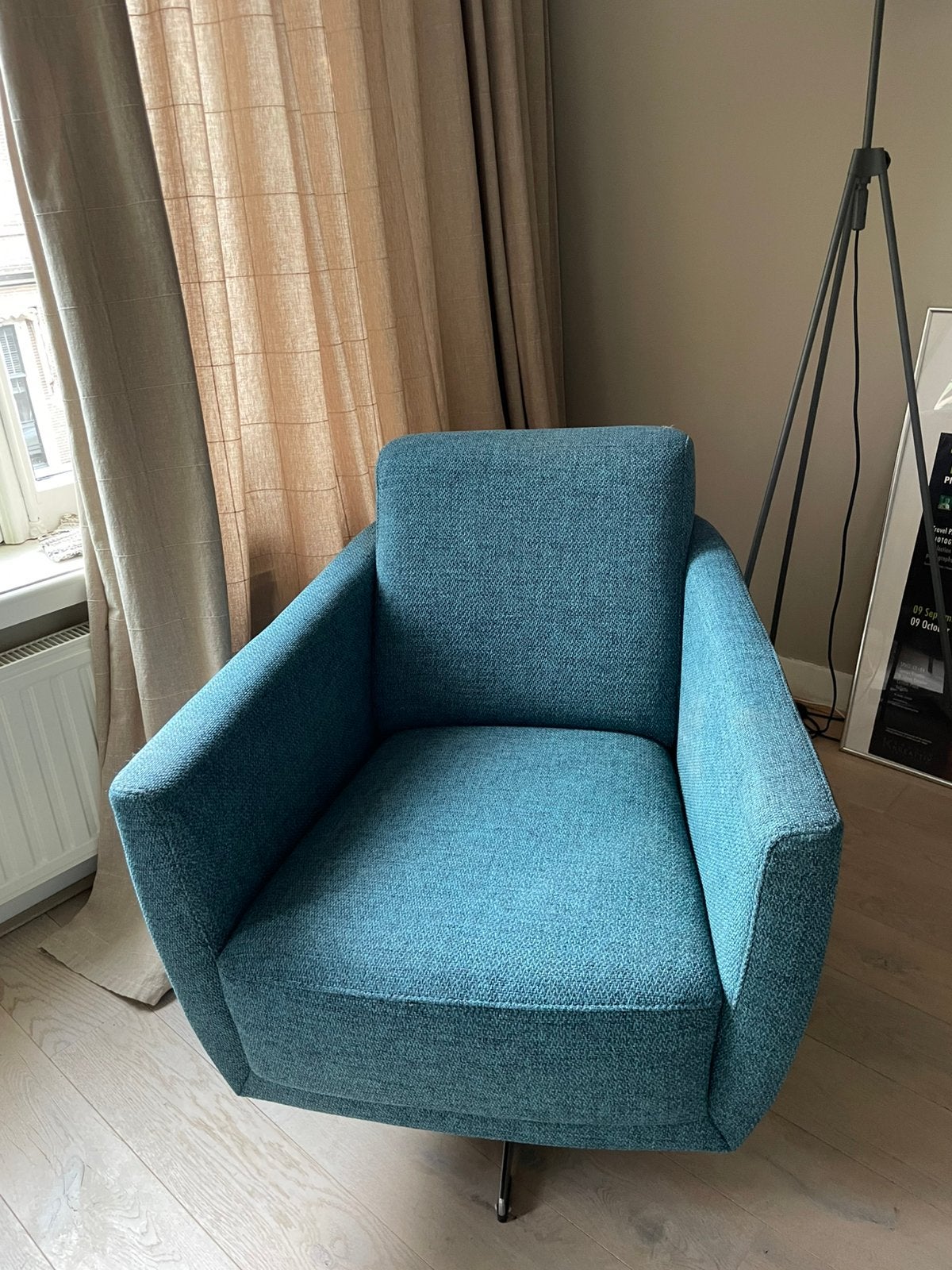 Draaistoel petrol, Huis en Inrichting, Ophalen, Gebruikt, Minder dan 75 cm, Stof