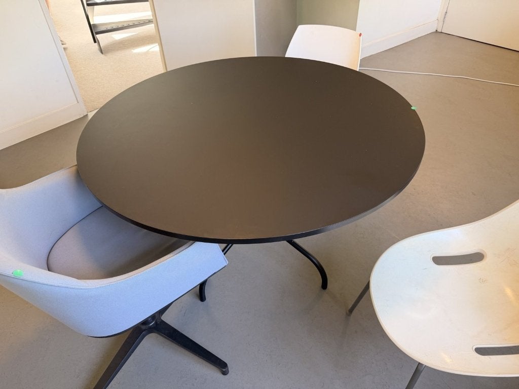 Ronde zwarte tafel | zwart metalen onderstel, Ophalen, Gebruikt, 50 tot 100 cm, Rond