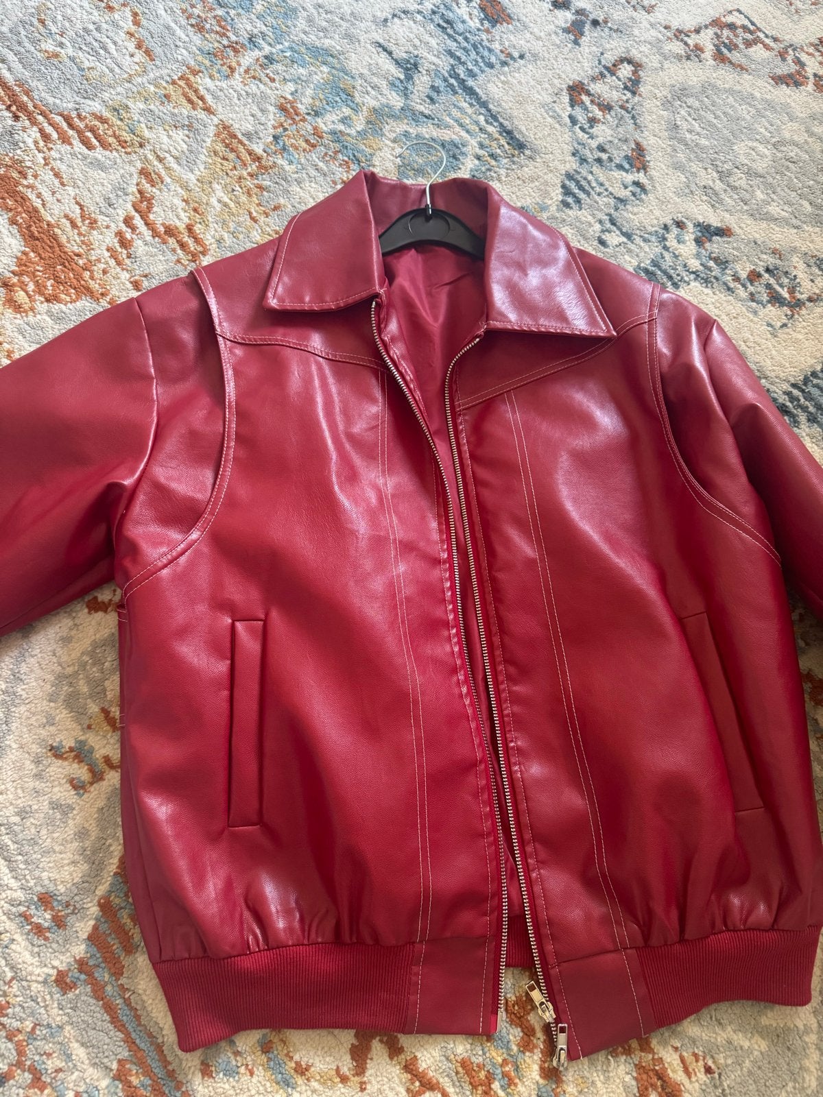Stijlvol rood leren jack - Maat M, Kleding | Dames, Ophalen of Verzenden, Zo goed als nieuw, Maat 38/40 (M), Rood