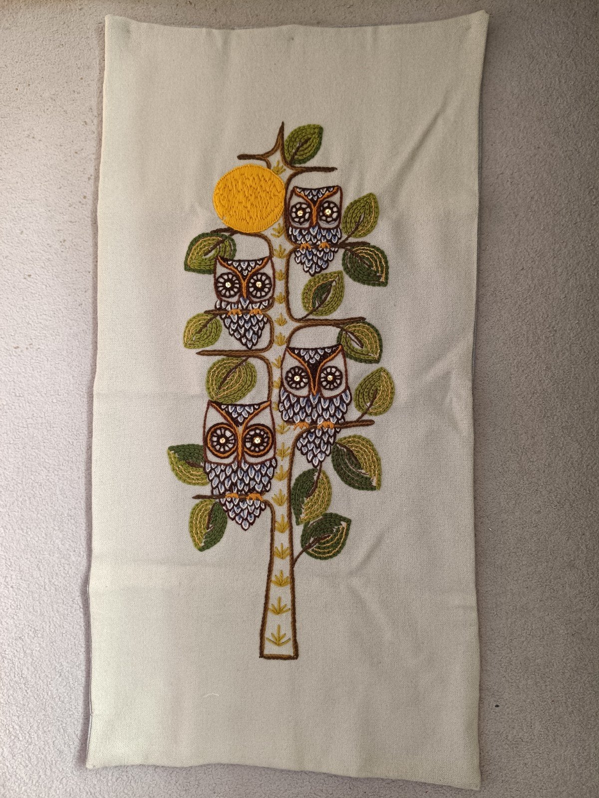 Vintage wandkleed met uilen - 83 x 43 cm, Ophalen of Verzenden
