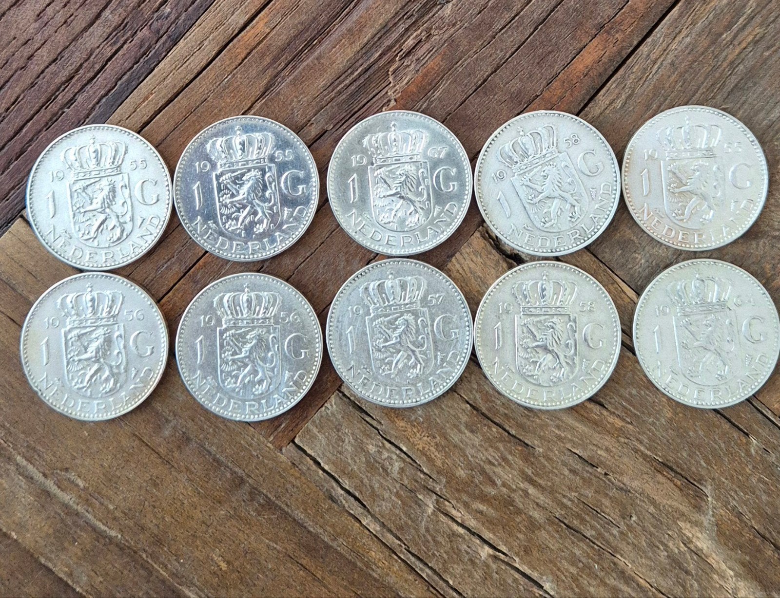 1 gulden zilveren munten koningin Juliana, 1 gulden, Koningin Juliana, Zilver, Ophalen of Verzenden