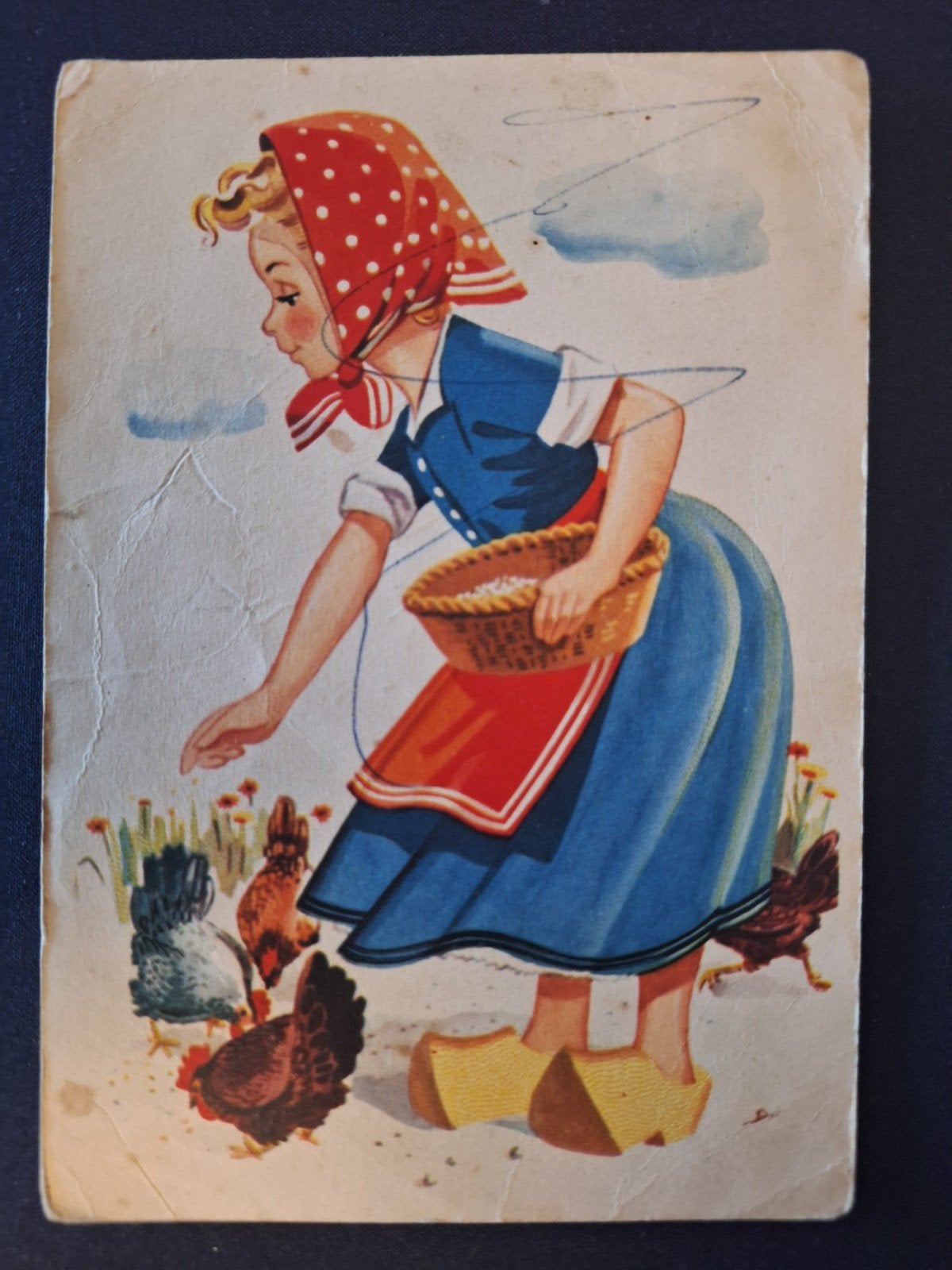 Kinderkaart - Meisje met kippen, Ophalen of Verzenden, Gelopen, Kinderen