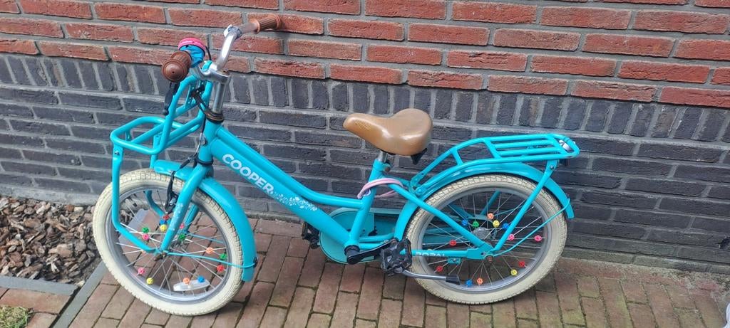Cooper Kinderfiets 18 inch - Turquoise, Ophalen, Terugtraprem, Cooper, 16 tot 20 inch
