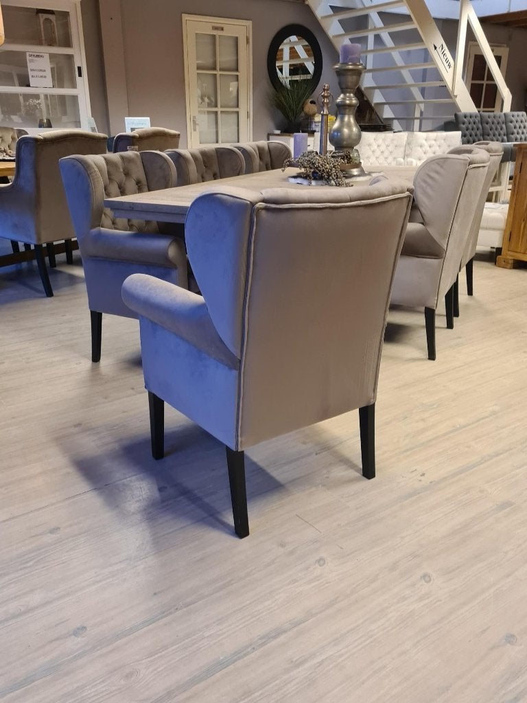 *VOORRAAD* 4 Landelijke Eetkamerstoelen Roman Velvet Taupe 6, Overige kleuren, Ophalen of Verzenden, Vier, Stof