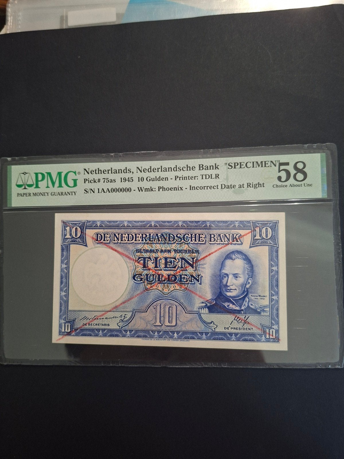 10 gulden Koning willem I SPECIMEN uit 1945 in AUNC
Serie nu, Postzegels en Munten, Bankbiljetten | Nederland, Ophalen of Verzenden
