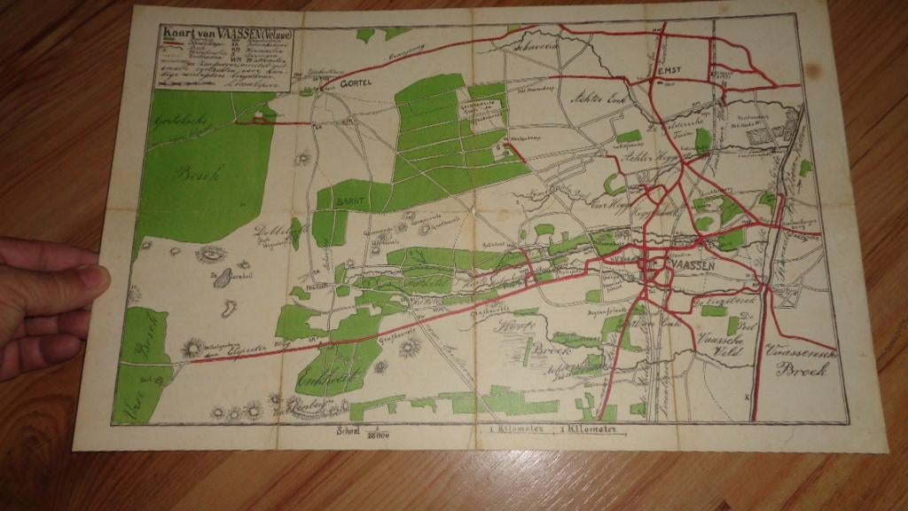 Antieke landkaart van Vaassen Emst Gortel, Boeken, Verzenden, Landkaart, 1800 tot 2000, Nederland