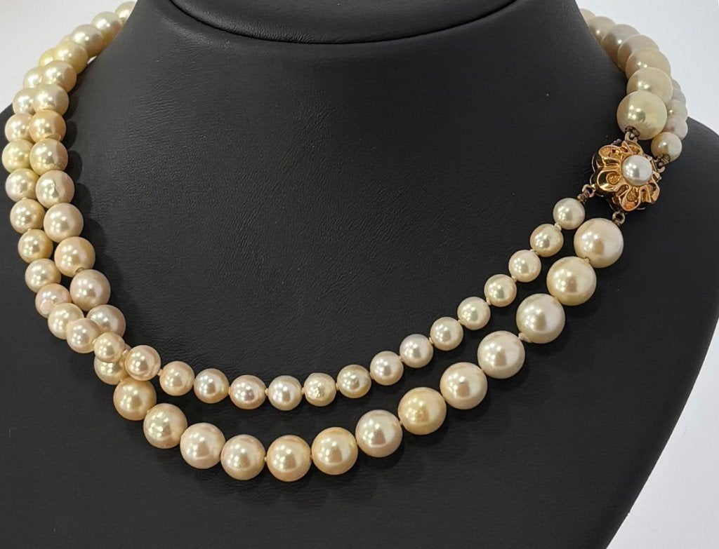 Parel ketting 14k gouden bloem slot vintage dames collier, Voordeelsieraden, Verzenden, Zo goed als nieuw, Met edelsteen