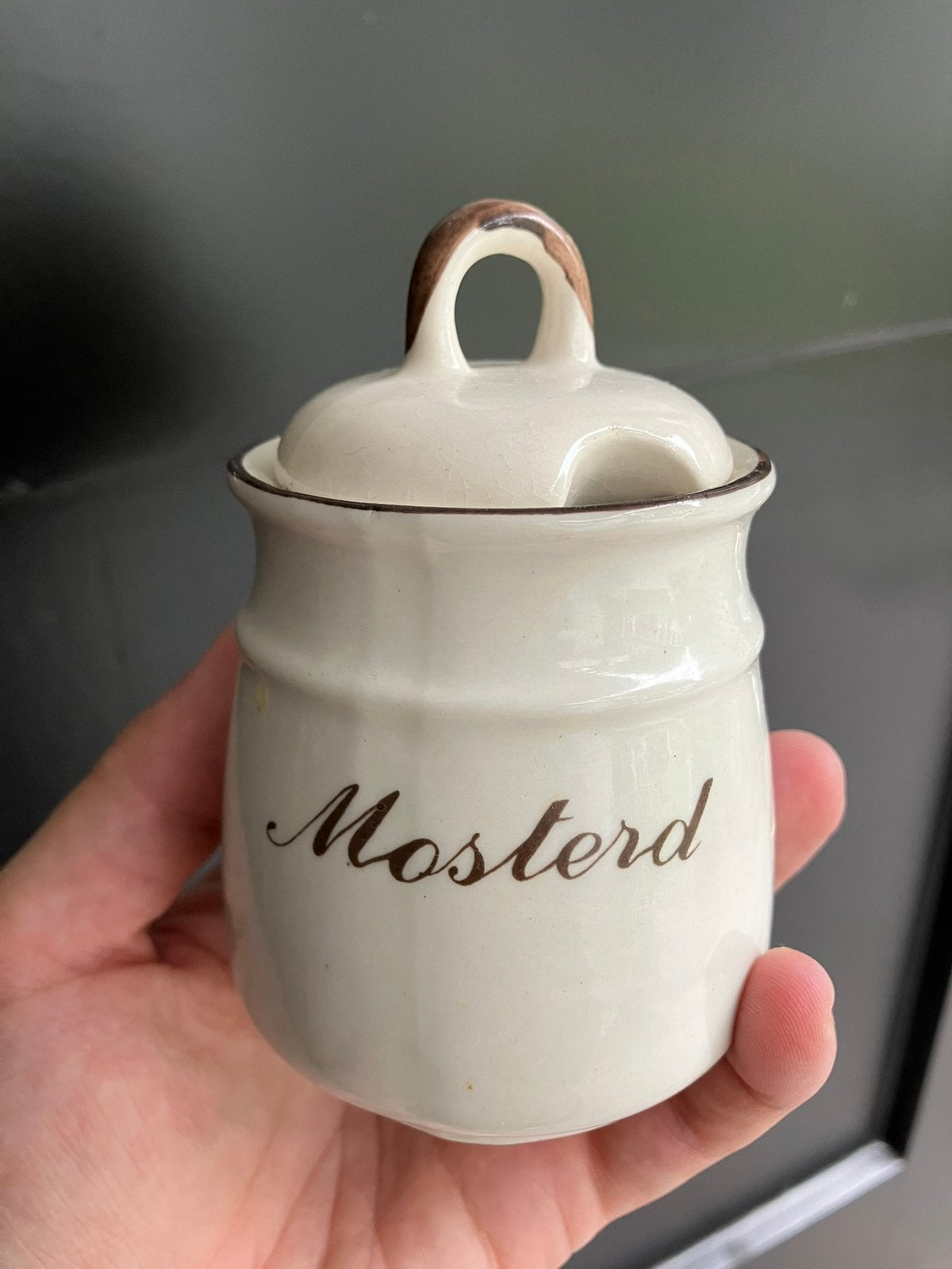 Mosterd pot potje vintage, Ophalen of Verzenden, Zo goed als nieuw, Overige materialen, Pot, Bus of Blik