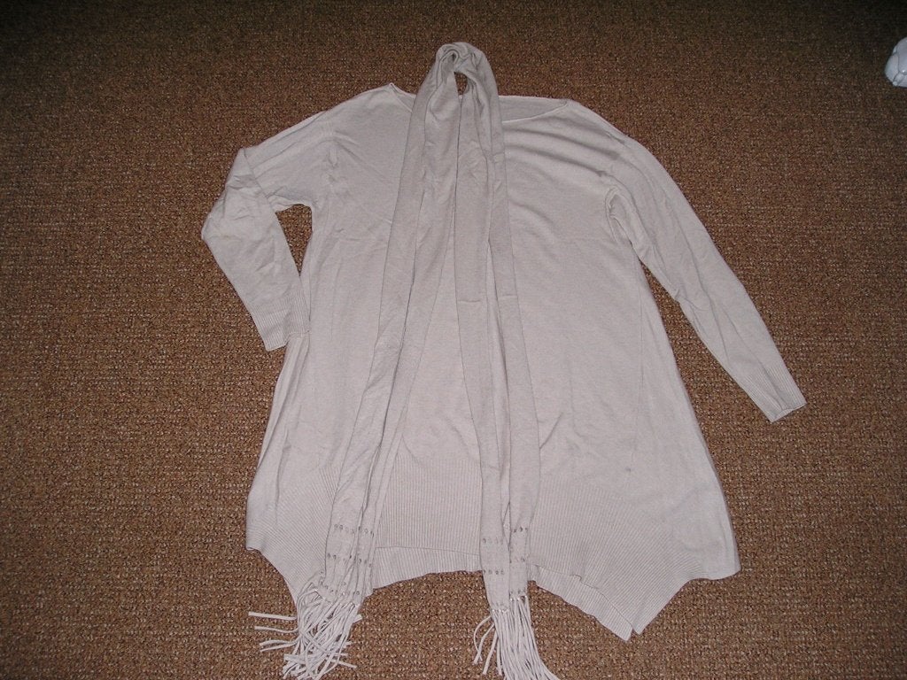 aparte beige lange trui maat 44/46 incl. sjaal, Ophalen, Gedragen, Maat 42/44 (L), Beige