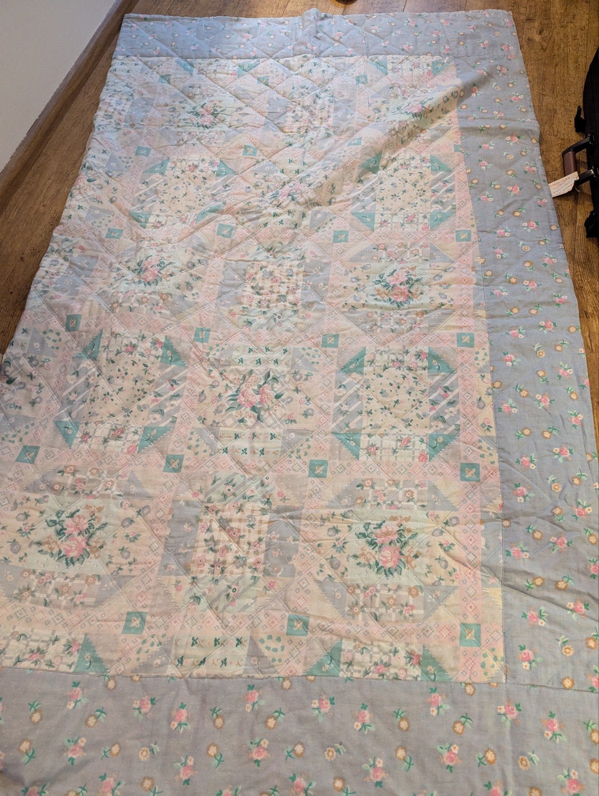 Vintage Bloemen Quilt/Sprei 210x250 cm, Gebruikt, Meerkleurig, Tweepersoons, Ophalen of Verzenden