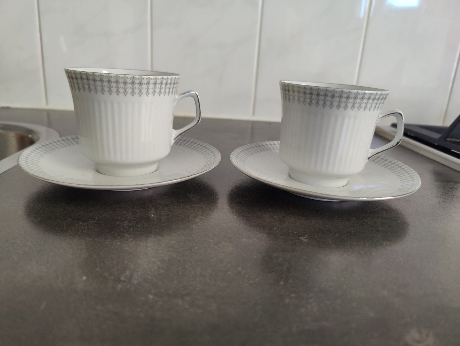 2x vintage kop en schotel Bareuther Bavaria, Gebruikt, Overige merken, Vintage, Ophalen of Verzenden