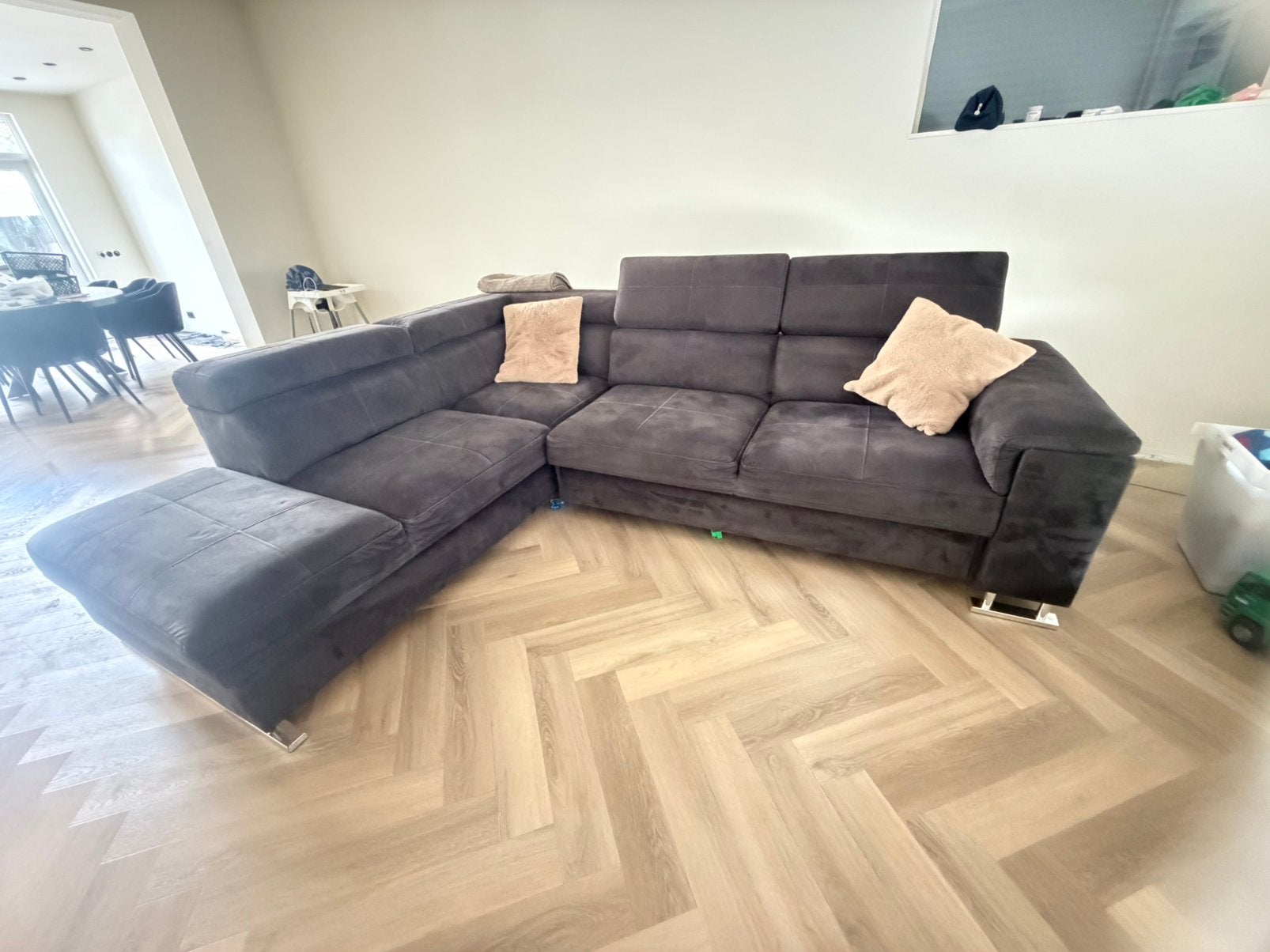 Ruime antracietgrijze U-bank met opbergruimte, Huis en Inrichting, Seats & sofa, 250 tot 300 cm, Hoekbank, Ophalen of Verzenden