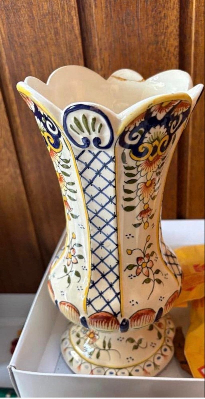 Vintage Rouen Faience Vaas - Polychroom Bloemenpatroon, Ophalen