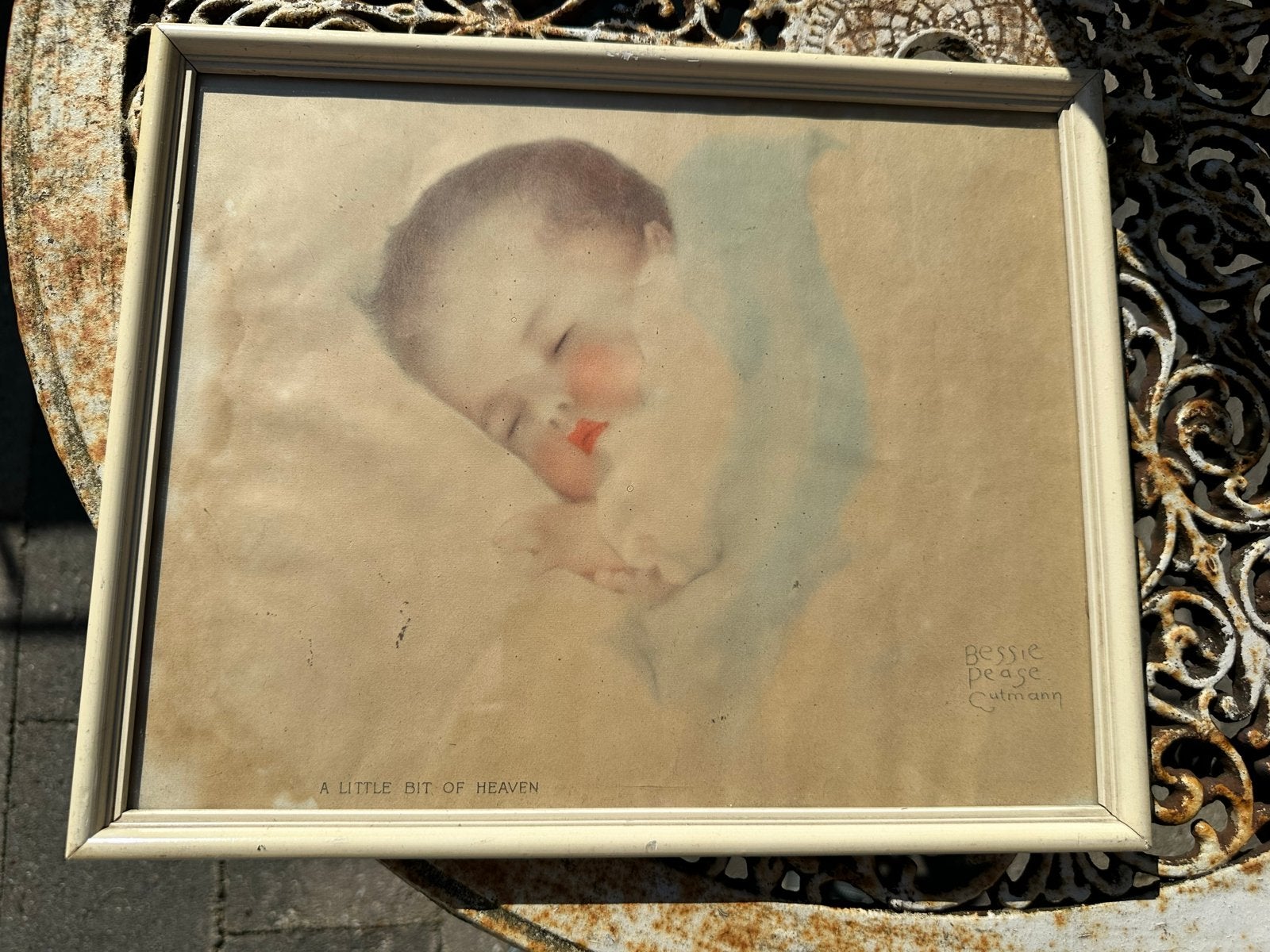 Vintage ingelijste print 'A Little Bit of Heaven' Bessie Pea, Ophalen of Verzenden, Print, Print/reproductie, Ingelijst