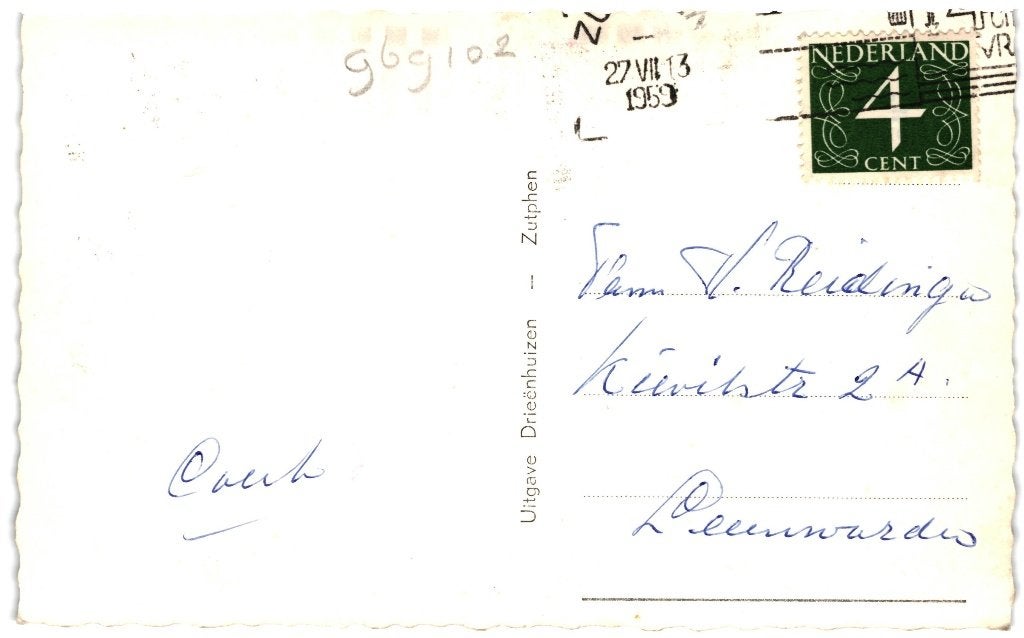 969102	Zutphen	Berkelruïne	1959	Gelopen met postzegel, Ophalen of Verzenden, 1940 tot 1960, Gelopen, Gelderland