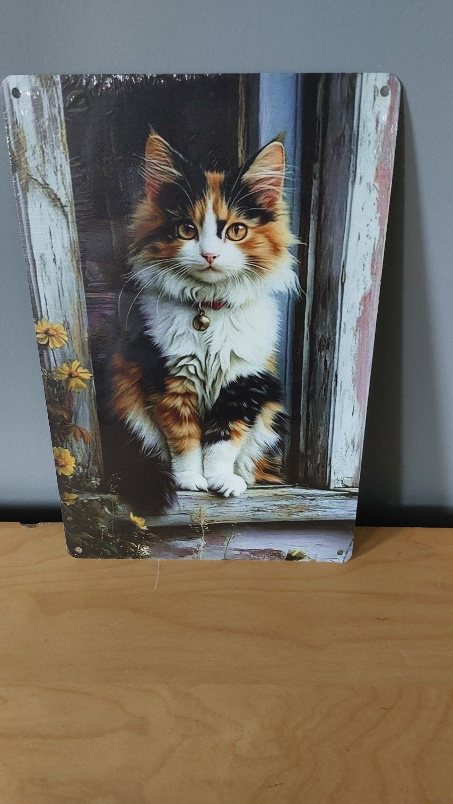 Decoratief bord met schattige kat - 20x30cm, Huis en Inrichting, Ophalen of Verzenden, Nieuw, Meerkleurig, Metaal