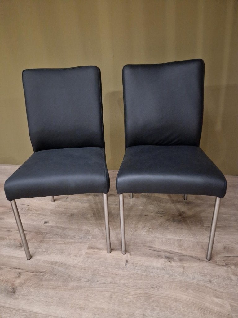 Design stoel – Zwart leder | RVS poten, Ophalen, Zwart, Nieuw, Vier
