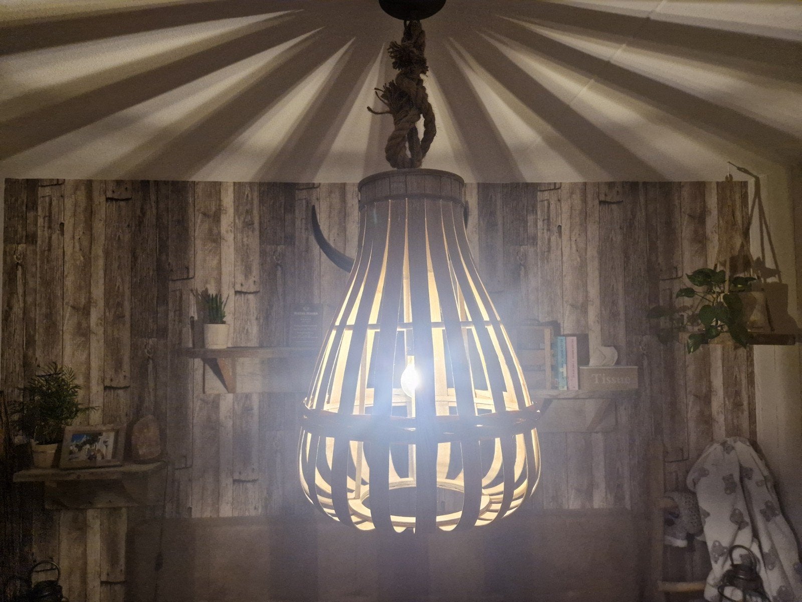 Bamboe Hanglamp Boho Ibiza Stijl, Ophalen, Zo goed als nieuw, Hout, Boho, Ibiza, Natuurlijk