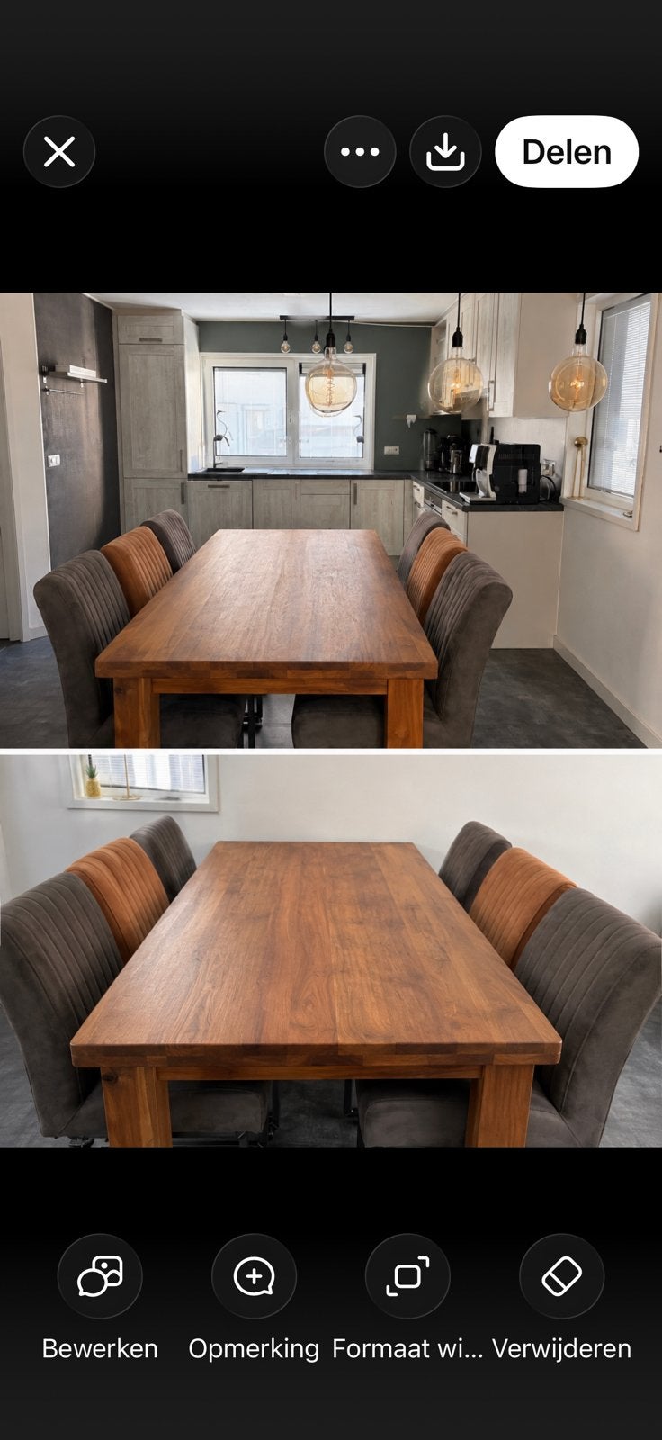 Robuuste houten teakeettafel 180x90 cm, Ophalen, Gebruikt, Stoer, 50 tot 100 cm