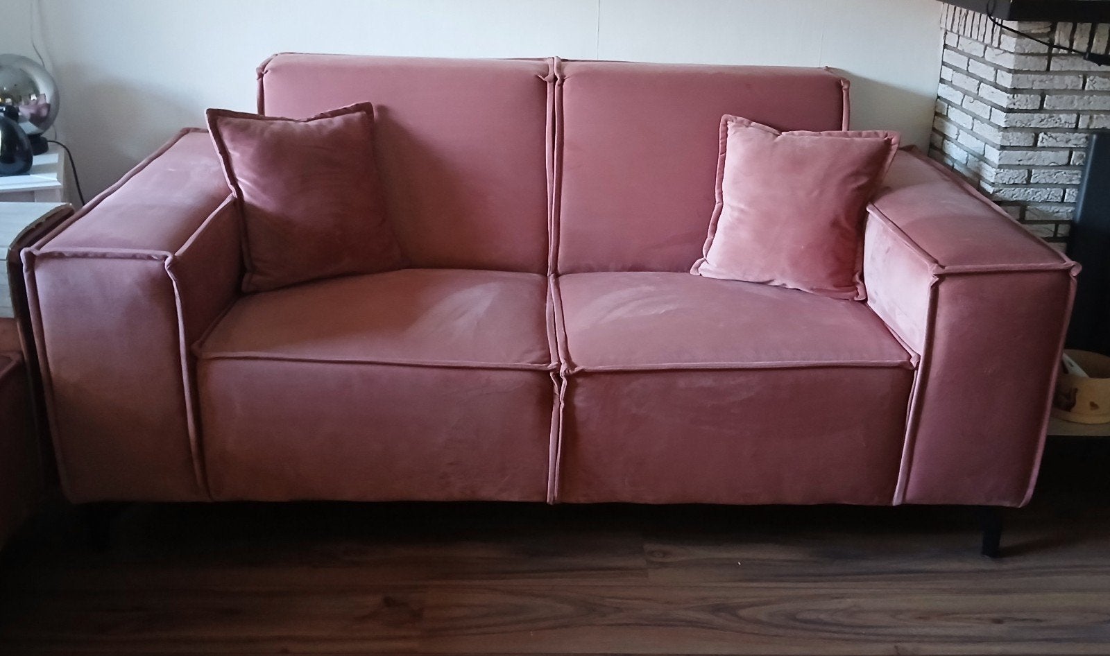 Roze fluwelen tweezitsbank, Ophalen, Gebruikt, 150 tot 200 cm, Tweepersoons