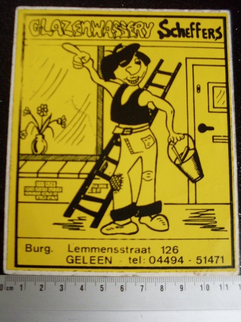 sticker glazenwasserij Scheffers geleen, Verzenden, Zo goed als nieuw, Bedrijf of Vereniging