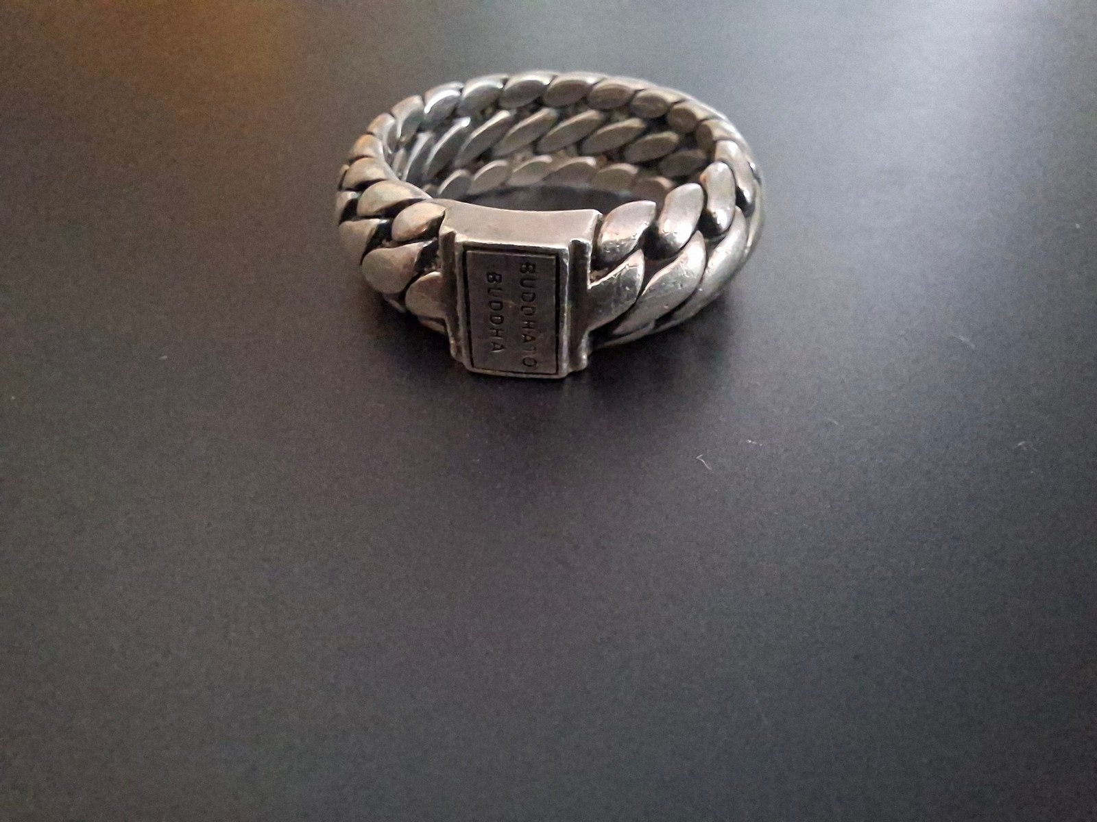 Zilveren Buddha to Buddha ring, maat 19, 13.37 gram, 18 tot 19, Gebruikt, Ophalen of Verzenden, Dame of Heer