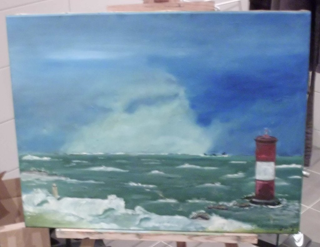 Zee gezicht met boeien ., Maritiem / water, Doek, Ophalen of Verzenden, Olieverf