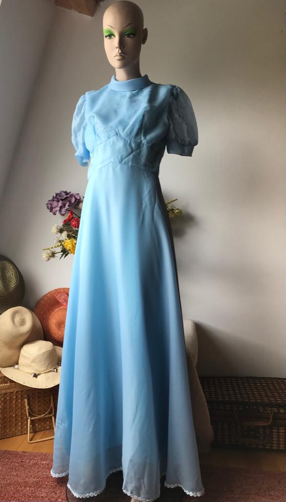 Jurk - Feestjurk - jaren 70 - bruidsmeisje - blauw - Vintage, Kleding | Dames, Gelegenheidskleding, Galajurk, Blauw, Ophalen of Verzenden
