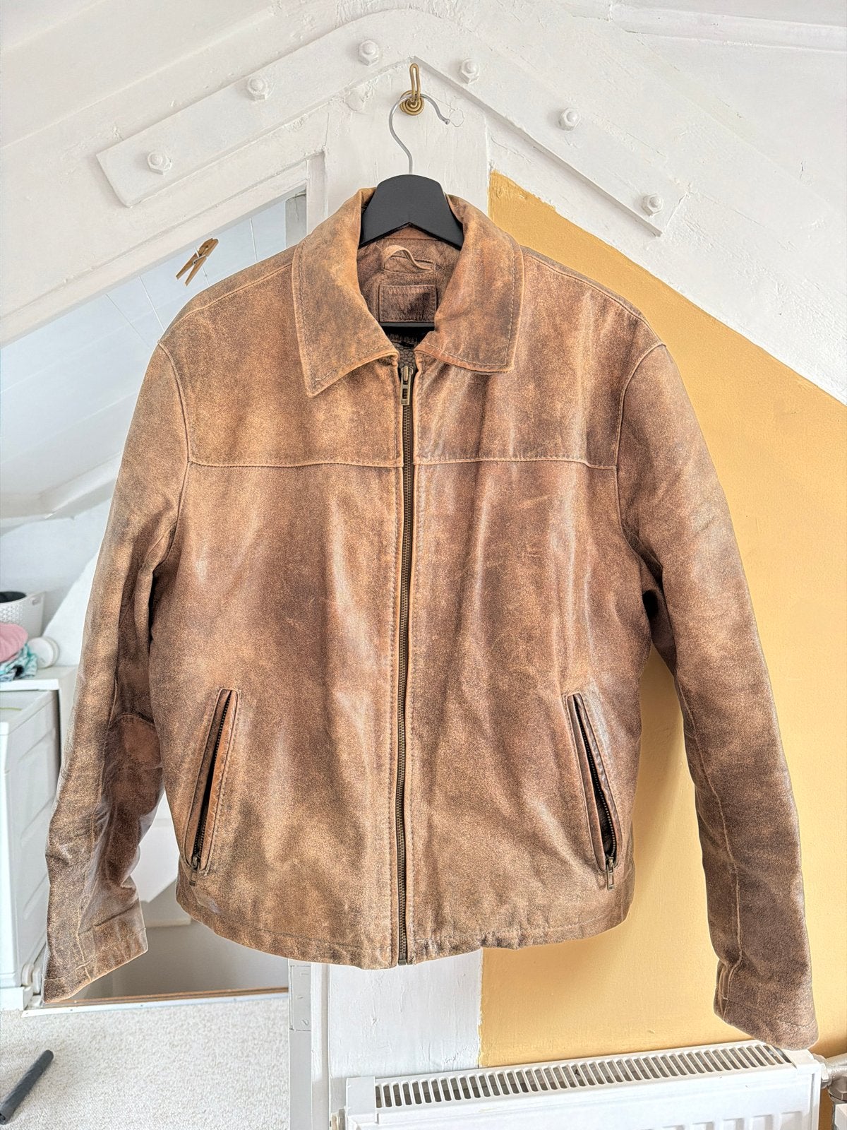 Vintage Leren Jas Maat M met Teddy Voering, Ophalen of Verzenden, Gedragen, Maat 38/40 (M), Bruin