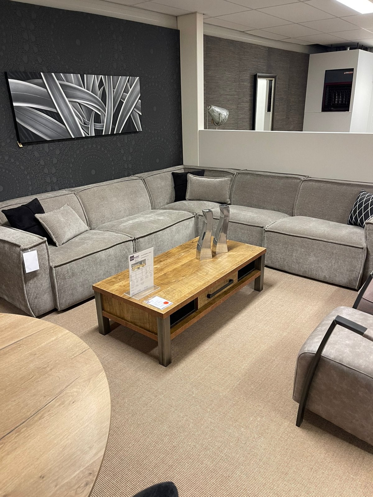Hoekbank in ribcord stof, Huis en Inrichting, Banken | Complete zithoeken, Ophalen, Nieuw, Stof