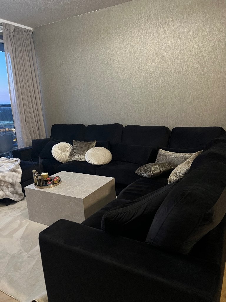 Zwarte hoekbank, Ophalen, 250 tot 300 cm, Zwart suede, Hoekbank