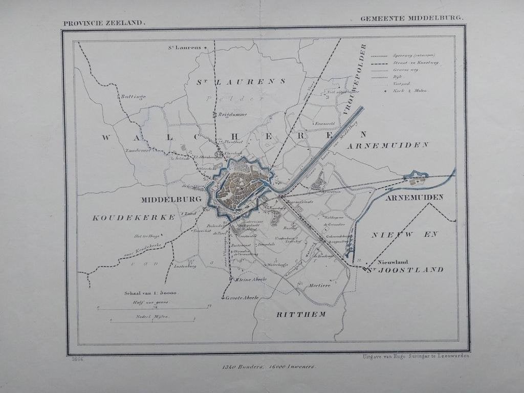 39 / Middelburg Arnemuiden Walcheren Litho 1866 J. Kuyper, Ophalen of Verzenden