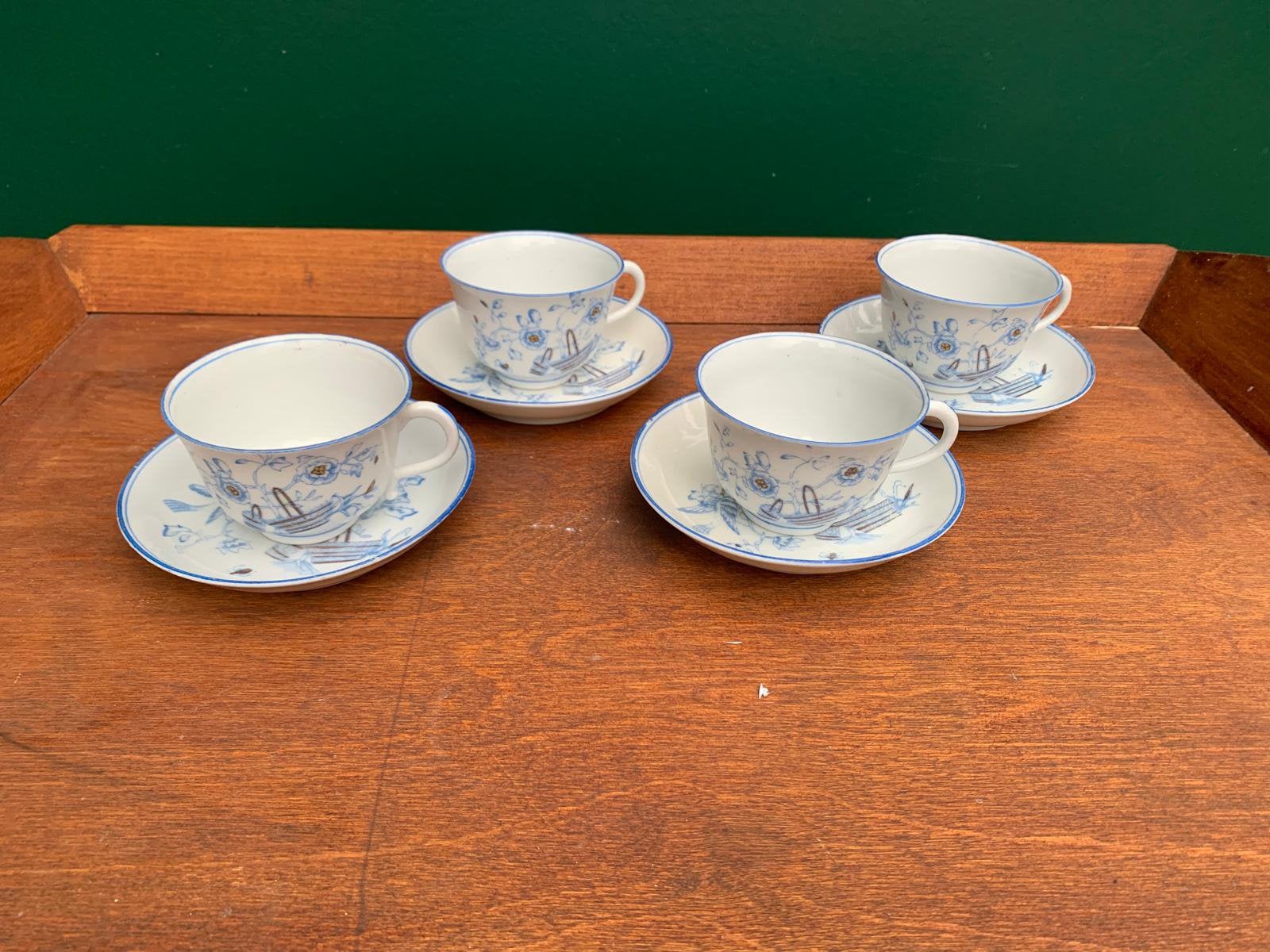 Set van 4 antieke Japanse kop-en-schotels – Handbeschilderd, Antiek en Kunst, Ophalen