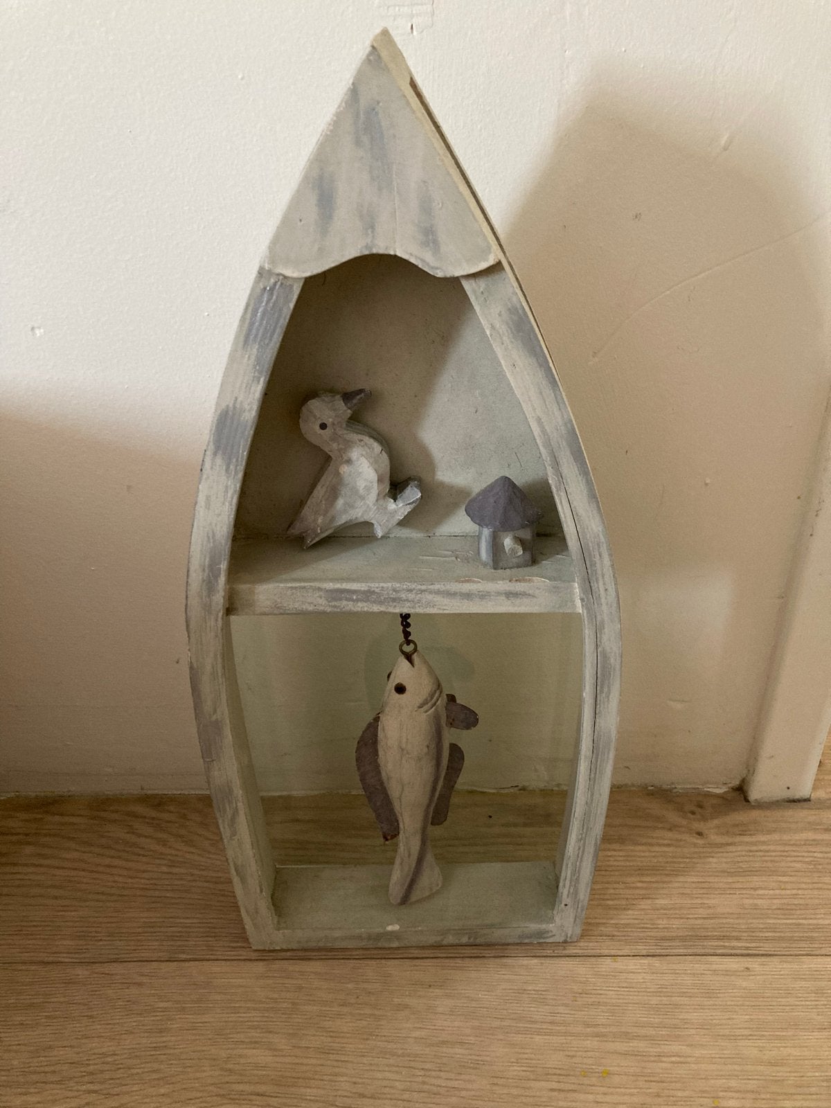 Decoratief bootje van glas en hout - Uniek en stijlvol, Overige materialen, Overige stijlen, Ophalen of Verzenden, Zo goed als nieuw
