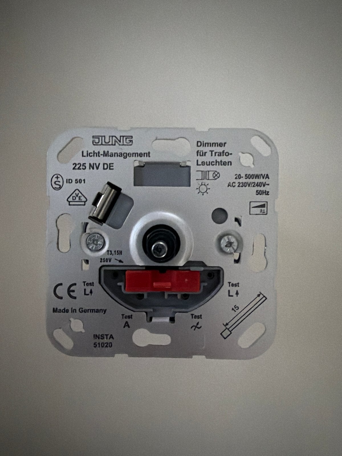JUNG Dimmer 225 NV DE of 244 E met afdekplaat ring, Doe-het-zelf en Verbouw, Ophalen of Verzenden, Gebruikt, Jung, Dimmer