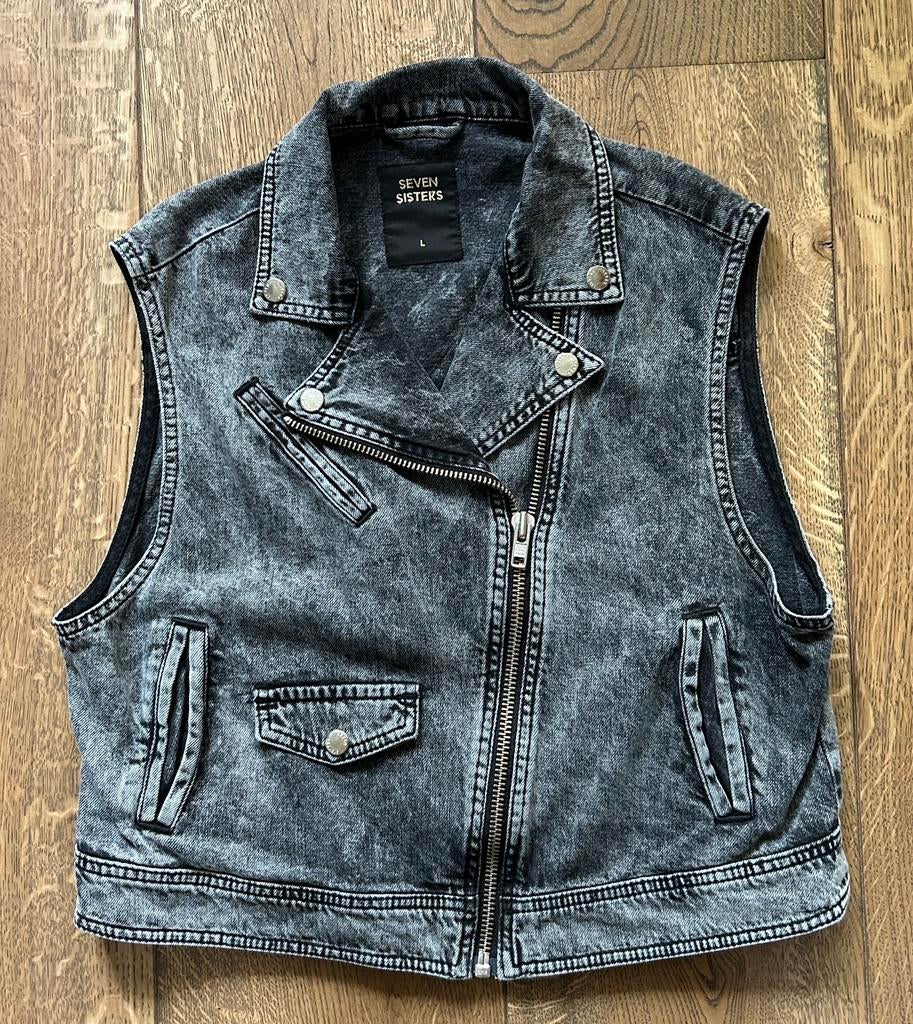 Seven Sisters jeans gilet / waistcoat zwart used maat L, Ophalen of Verzenden, Zo goed als nieuw, Zwart, Zonder mouw